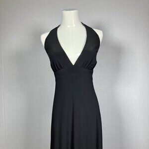 Long Black LBD Tie Back Open Back Halter Dress M